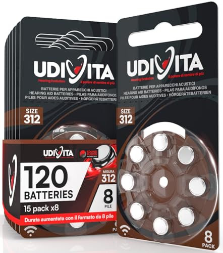 120 Piles Auditives Taille 312 Udivita PR41 (Marron) Zinc-Air Hearing Evolution Technologie Phono Pulse - 15 Blisters de 8 Piles