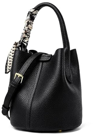 ARYU Damen-Eimertasche aus weichem Leder, Umhängetasche, Tragetasche, Schwarz