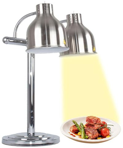 Scaldavivande con lampada riscaldante per buffet, 2 lampade scaldavivande a doppia testa da 250 W, luci scaldavivande per tavolo scaldavivande per buffet di servizi di ristorazione,Silver