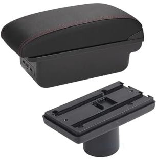 OUSDUO Organizador De Consola Central Reposabrazos Caja Central Almacenar Contenido Caja De Almacenamiento con Portavasos con USB para Ibiza 6j 6L(B1 Black Red 3USB)