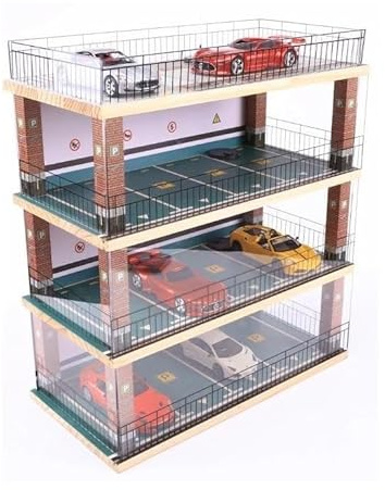 Model Car Garage 1:32 Car Garage Model Solid Wood Simulation Car Parking Space Model Collection Storage Decoration Parking Lot(Styles3)