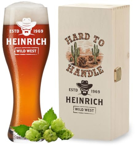 polar-effekt Weizenglas 0,5L mit Gravur + Holzkiste mit UV-Druck für Männer - Ideal als Geschenk-Set zum Vatertag - Spülmaschinenfestes Bierglas mit Namen