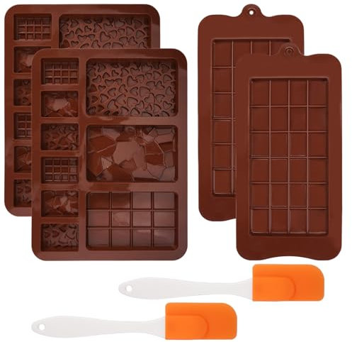 4 Pièces Moule Silicone Tablette de Chocolat Antiadhésif Réutilisable avec 2 Spatules en Silicone, Moule Profonde pour DIY Pralines, Gaufres