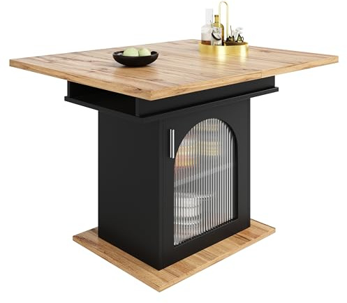 Wiuzo Mesa de comedor telescópica (140 x 80 cm), mesa de comedor extensible con estante, ahorra espacio, con tres estantes, para cocina y salón, color negro natural