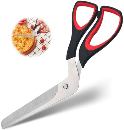YOYEAH Pizzaschere mit scharfer Edelstahlklinge, ergonomischer Griff und einzigartigem Bogen für präzises Schneiden von Pizza und mehr, spülmaschinenfest, 27 cm, schwarz/rot.