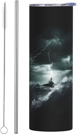 POEZJZW Ship in The Storm 20 Oz Insulated Stainless Steel, Coffee Cup with Lid and Straw, Double Wall Vacuum Travel Mug Leakproof Cup