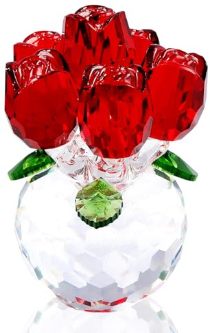 Arikyrist Crystal Red Rose Bouquet Glass Flowers Ornaments Gifts for Women | Handmade Crystal Red Rose Flower Figurines Ornaments Gifts for Wife Girlfriend Mum on Valentine's Day Anniversary Birthday