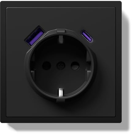 BSEEDLIFE Schuko Steckdose mit USB/Typ C 20W, Unterputz EU-Standard Steckdosen, Wandsteckdose mit PC Rahmen, 80 * 80mm inzelsteckdose mit Krallen, Einfache Installation, 1 Fach Schwar