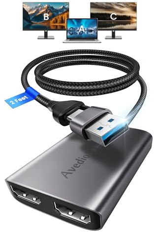 avedio links USB C/A to Dual HDMI Adapter, SplitExtend HDMI Splitter 1 in 2 Out for Dual Monitors