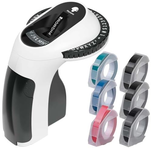 BAIFULAI Étiqueteuse, Machine à étiqueter, Machine à gaufrer 3D E975, Appareil Portable avec 6 Rouleaux de Ruban d'étiquettes, Machine à gaufrer pour Les projets de Loisirs créatifs à Domicile