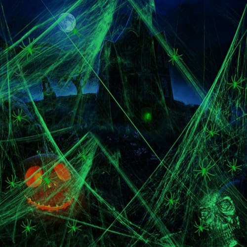 Toile d'araignée lumineuse d'Halloween - 200 g - Toile d'araignée phosphorescente - Pour décoration d'horreur de fête, jardin, maison, maison hantée et accessoires de fête