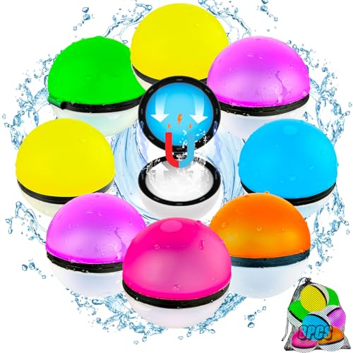 8 Bombe a eau réutilisable,Bombe à eau magnétiques Fermeture Automatique en une Seconde,Ballons d'Eau Colorés remplissage rapide pour Bataille d'Eau Jouets, Bataille D'Eau,Plage Fête La Piscine D'été