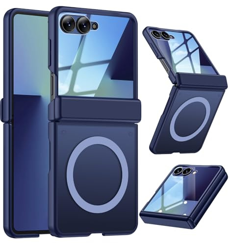 LEIAU for Samsung Galaxy Z Flip 7 Case with Hinge Protection & Front Screen Protector [Support MagSafe] - Full Body Military-Grade Translucent Back Phone Cover, Blue