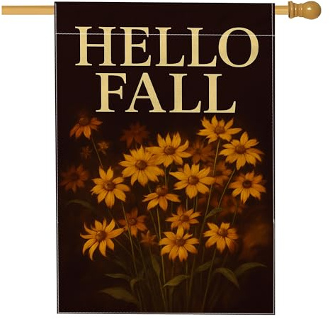 Bandiera floreale da giardino Hello Fall con fiori di crisantemo gialli, decorazione per la casa autunnale, bandiera su entrambi i lati in iuta per cortile, decorazione per prato all'aperto, 71 x 101