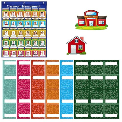 Gráfico de bolsillo de asistencia - Organizador de gestión del aula, exhibición visual del maestro | de aprendizaje de rutina diaria con tarjetas, herramienta de recursos educativos, accesorio
