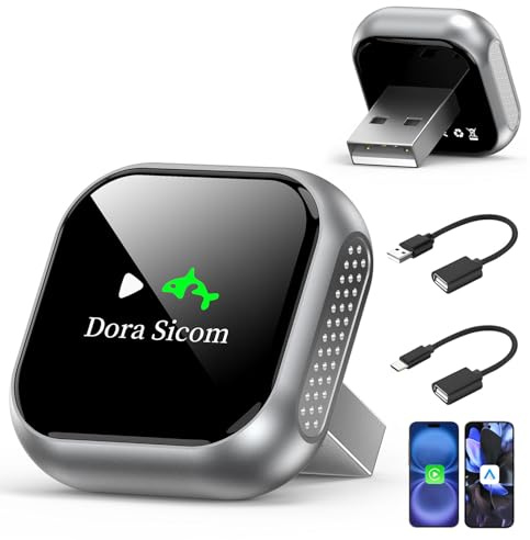 Dora Sicom Adaptador CarPlay Inalámbrico y Android Auto 2 en 1, USB Wireless para Apple Car Play en Coche, 5GHz WiFi Bluetooth 5.3, Conexión Automática y Estable para Vehículos de Fábrica