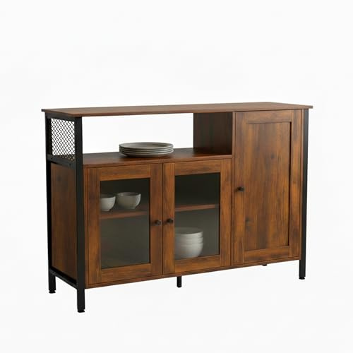 Relaxdays Armadio da Cucina con Ante in Vetro, HLP: 75 x 110 x 33 cm, credenza, Stile Industriale