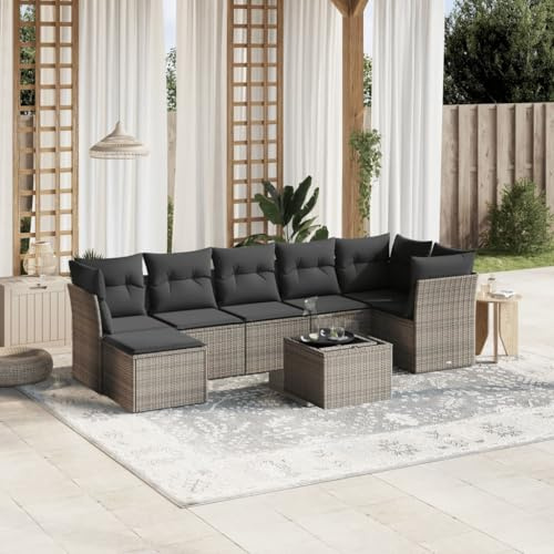 QJBSAVVA Set di 8 mobili da giardino in rattan sintetico, ad angolo, con gruppo di seduta, per piccoli balconi, giardini, terrazze, 55 x 55 cm, 110 kg, design robusto e moderno