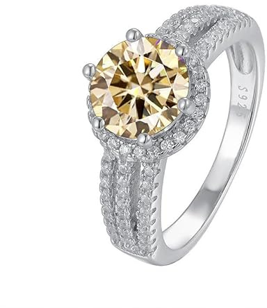 2ct D färg VVS1 Moissanite diamantringar for kvinnor Gul/grön/rosa förlovningsringar rundskurna diamantbröllopsringar med certifikat(Lightyellow,5)
