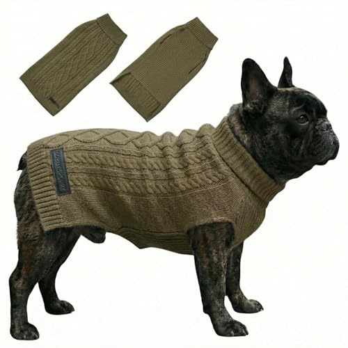 Bobby & Poppy Strick Hundepullover, Warmer Winterpullover für kleine, mittlere & große Hunde, ultrasofter Hundepulli Zopfmuster Dackel Französische Bulldogge - Grün S Cable Dog_Green_S