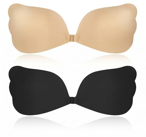 Stycizom Sujetador Adhesivo Invisible de Silicona Reutilizable, Push-Up, Sin Tirantes – 2 Pares para Vestidos, Bodas y Ropa Sin Espalda