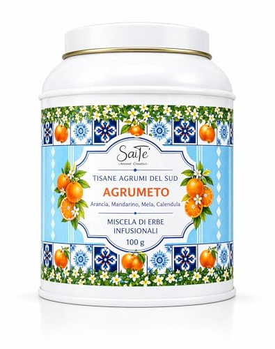 SaiTè Tisane sfuse Agrumi del Sud AGRUMETO 100g – Tisana agrumi e mela con arancia, mandarino e calendula, infuso fresco e fruttato, Tisane regalo - Made in Italy