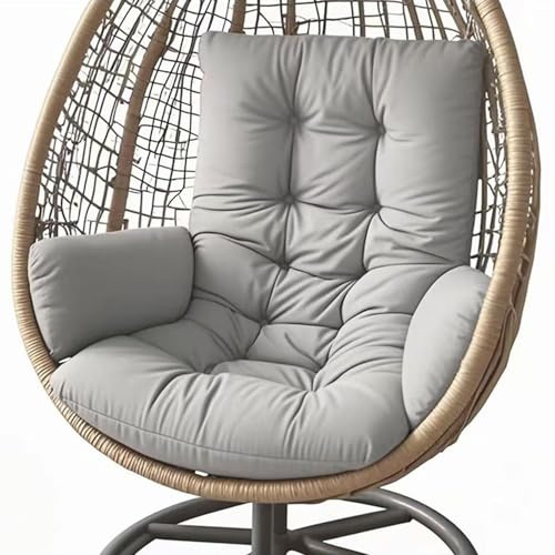 Genérico Cojín para Silla Colgante 10 cm con Lazos, Cojín para Sillón Huevo Resistente al Agua para Interior Exterior, Asiento Acolchado para Balcón, Jardín y Terraza Relax,Light Gray