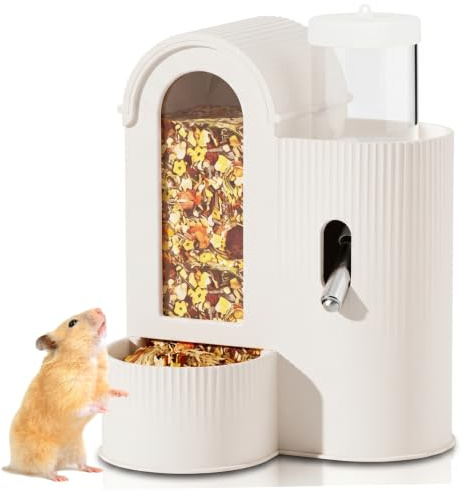Mangeoire Automatique 2 en 1 et Bouteille d'eau pour Hamster, Distributeur Anti-Goutte avec Bol de Nourriture pour Rats, Souris, Blanc (360 ML de nourriture/80 ML d'eau), Bouteille pour Rat