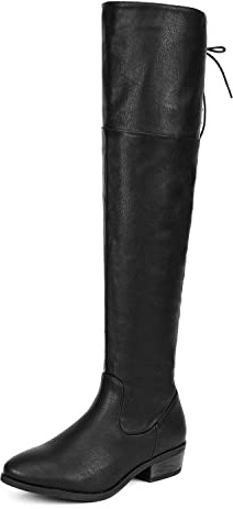 DREAM PAIRS Overknee-Oberschenkelhohe Stiefel für Damen mit bequemer Blockabsatz, spitzer Zehenbereich kniehohe damen stiefel winter herbst,Size 39,Schwarz/Pu,LEI