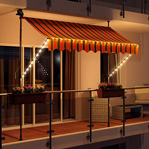Swing & Harmonie Markise mit LED Beleuchtung - Gelenkarmmarkise - Sonnenschutz - Markisenabdeckung - Klemmmarkise für Balkon und Garten (300x150, orange/schwarz)