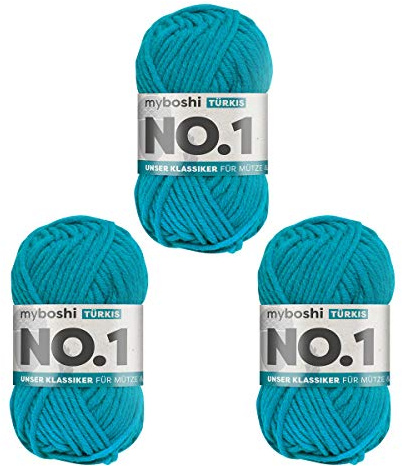 myboshi Strick- und Häkelgarn, Modell No.1 mit Merinowolle, dickes Garn, Acrylharz, Türkis, 3_Knäuel