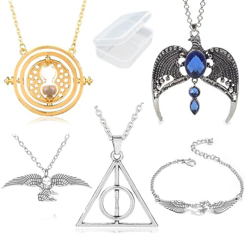 PPX 5 Stück Sanduhr Halskette 360 Grad/New Diadem Tiara Kristallkrone/Halskette/Flügel lose für Fans-mit Aufbewahrungsbox