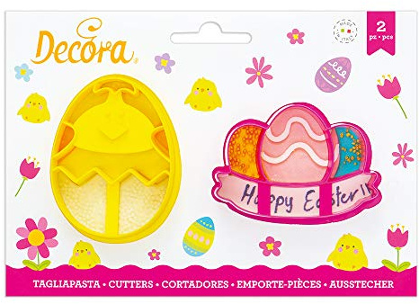 Kit 2 TAGLIAPASTA di Pasqua PASQUALI - Pulcino e Uova con festone - formine stampi taglia biscotti per Creare Fantastici Dolci e decori Torte - Ideale per Decorazioni in Pasta di Zucchero