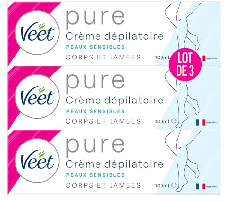 Veet Crème Dépilatoire Minima - Douceur Longue Durée Après Epilation- Peaux Sensibles - Tube 100ml (Lot de 3)