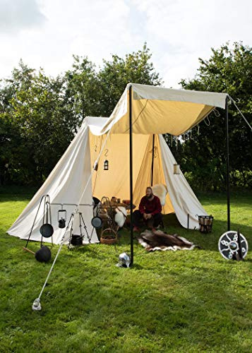 Battle-Merchant Sächsisches Händlerzelt | Zeltplane aus Baumwolle 425 gsm, 3 Personen, Komplett Set, 36 Kg, Reenactment & LARP