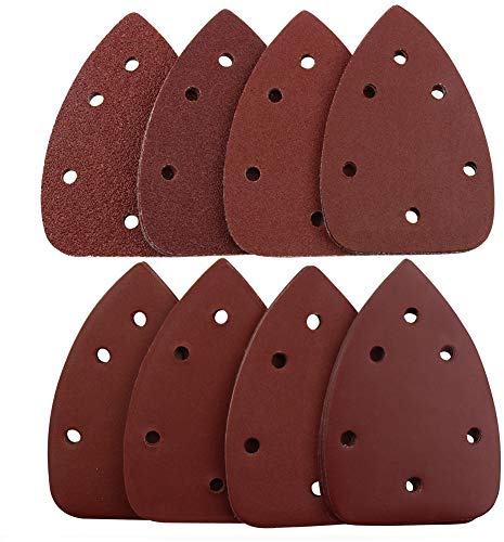 Carta vetrata per levigatrice a forma di mouse, 40 pezzi, assortiti con 6 fori a gancio e anello, carta vetrata triangolare (grana 40/60/80/120/180/240/320/400), 5 pezzi per ogni grana SANJIAN
