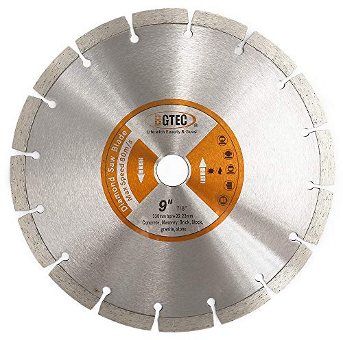 BGTEC Diamant Trennscheibe, 9 Zoll 230 mm Allgemein Zweck Trockener oder nasser Diamant Trennscheibe für Segment-Diamanttrennscheibe aus Beton, Stein, Mauerwerk