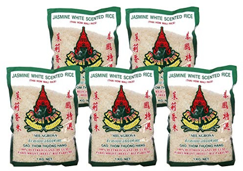 Royal Thai Lot de 5 boîtes de riz au jasmin parfumées au jasmin 5 x 1000 g