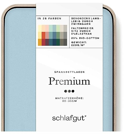 Schlafgut Premium Spannbettlaken 90x190cm bis 100x220cm Blue Light, Spannbetttuch aus weicher Biobaumwolle