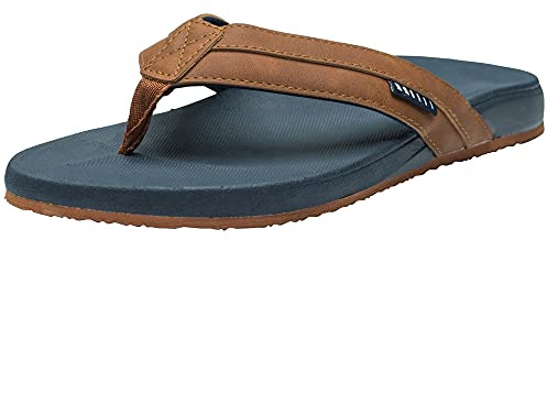 alpine swiss Trey Mens Flip Flops | Cushioned Thong Beach Sandals for Men | Non-Slip Soles Mens Shoes Everyday Wear | Arch Support & Heel Cupping | Durable Treaded Sole | Faux Leather Strap Sandals