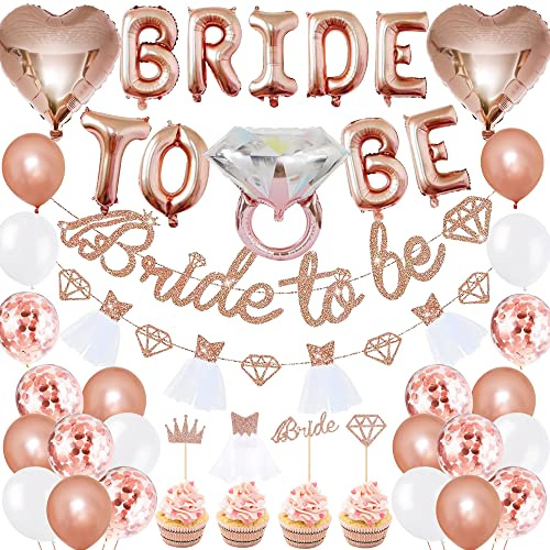Kesteey Junggesellinnenabschied Dekorationen Junggesellinnenabschied Zubehör Bride to Be Banner Kuchen Topper Herzform Folienballons Rose Gold Konfetti Ballons für Brautdusche Junggesellinnenabschied