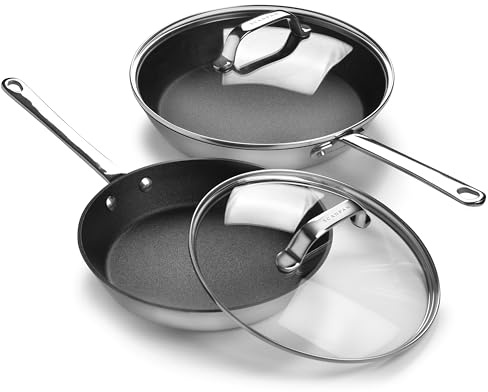 Scanpan Stratanium+ Nonstick Stainless Steel 9.5 & 11 Fry Pan Skillet Set with Lids - Maitre D' - Made in Denmark