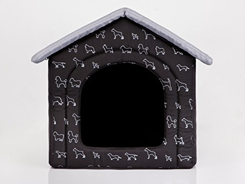 Hundehütte Hundehaus Hundehöhle für kleine mittelgroße und große Hunde - Katzenhaus, Katzenhöhle - Hundeliegen mit herausnehmbarer Dach - Standard - Größe: - Schwarz mit Hunden
