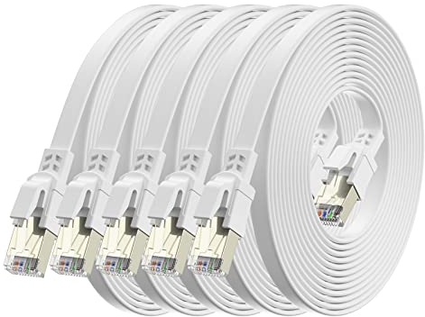 BAHIWOM Cat8 Ethernet Kabel 0,25m 5-Stück, 40 Gbit/s 2000 MHz Cat 8 Lan Kabel-Netzwerkkabel Gigabit RJ45 Patchkabel, Flach Hochgeschwindigkeits Internetkabel für Router Laptop PS5 - Weiß