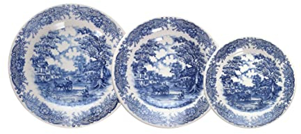 Tognana Old England - Vajilla para 6 personas, 18 piezas, gres, color blanco y azul