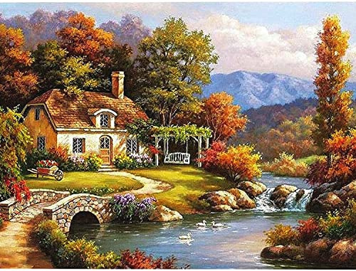 Wingkin Kreuzstich Stickpackungen pastorale Landschaft 11CT Erwachsene Sticken Set,DIY Stickbilder Vorgedruckt Kreuzstich für Anfänger Home Decor （40x50cm ）