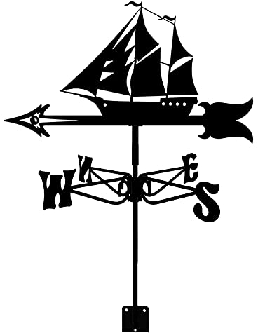 Wetterfahne Piratenschiff Edelstahl Wetterfahne Dekorative Windfahne Antiker Stil Wetterhahn Maßwerkzeuge Gartendekoration Schwarz Geeignet für Haus, Garten, Scheune oder Pavillon/Segelboot