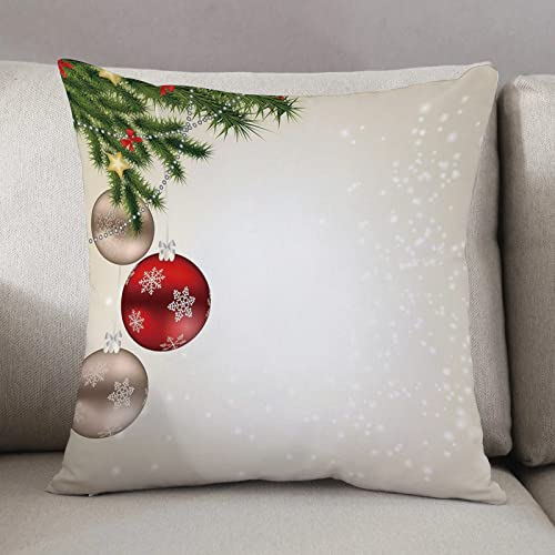 Kissenbezug 50 x 50 cm,Weihnachten, Abstrakt Festliche Feier Icons Bälle Nadelbaum Zweige Bowties,Dekor Kissenhülle Kissenbezüge mit Verstecktem Reißverschluss, Couchkissen,Sofakissen Kopfkissenbezug