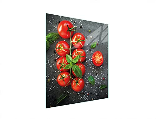 DarHaus Herdabdeckplatte Einteilig 45x52 cm Ceranfeld Abdeckung Glas Spritzschutz Abdeckplatte Glasplatte Herd Ceranfeldabdeckung Deko Gehärtetes Glas 4mm Schiefer Tomaten