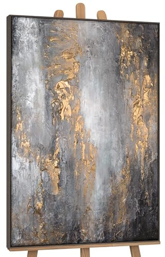 YS-Art Luxus Abstrakt Design Acryl Gemälde auf Leinwand Milchstraße handgemalt Wandbilder Wohnzimmer modern Wohndekor Bilder Büro Grautöne echte Kunst 140x100 cm